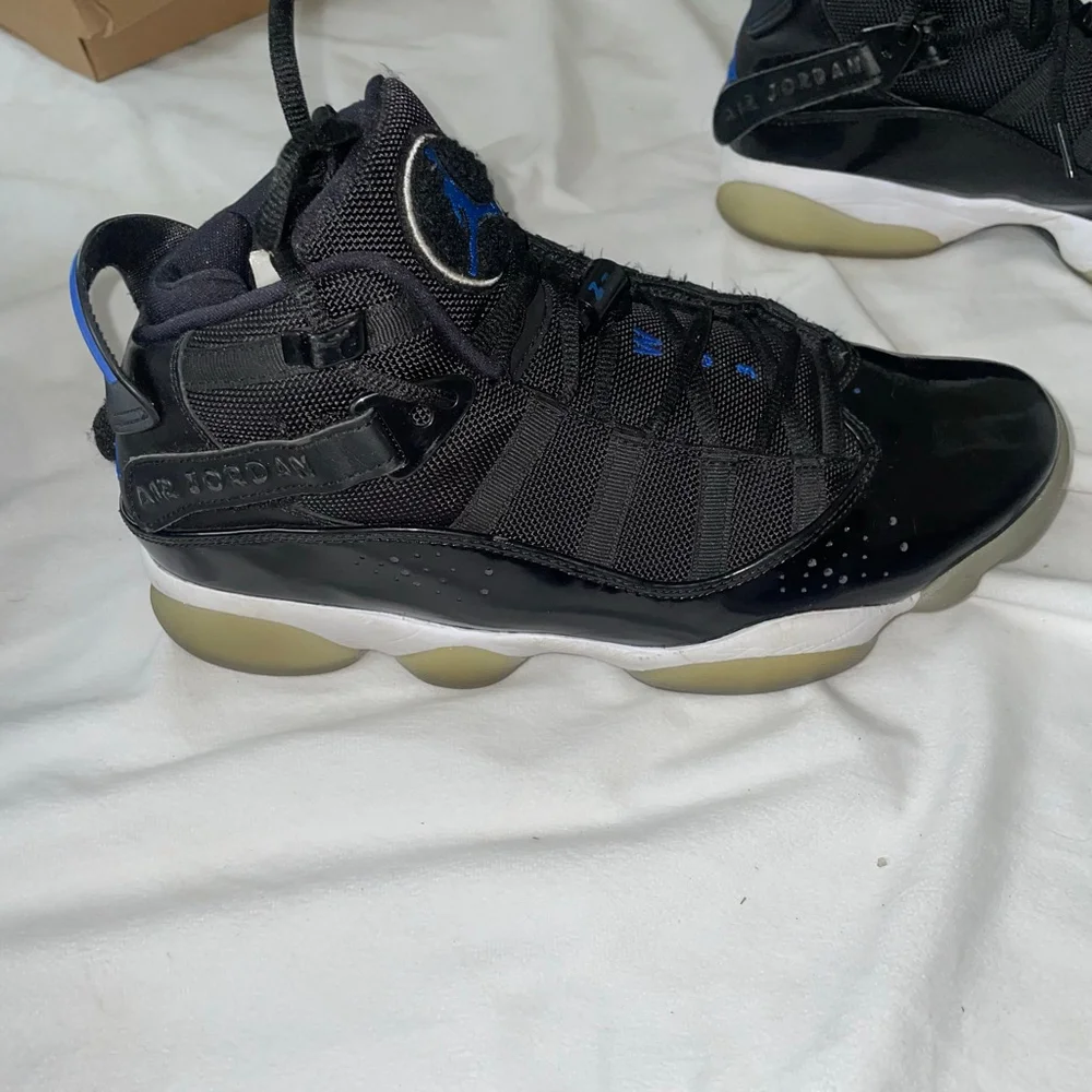 Men's Jordan 6 Rings 'Space Jam' Black Blue Shoes Size 8 Patent Leather